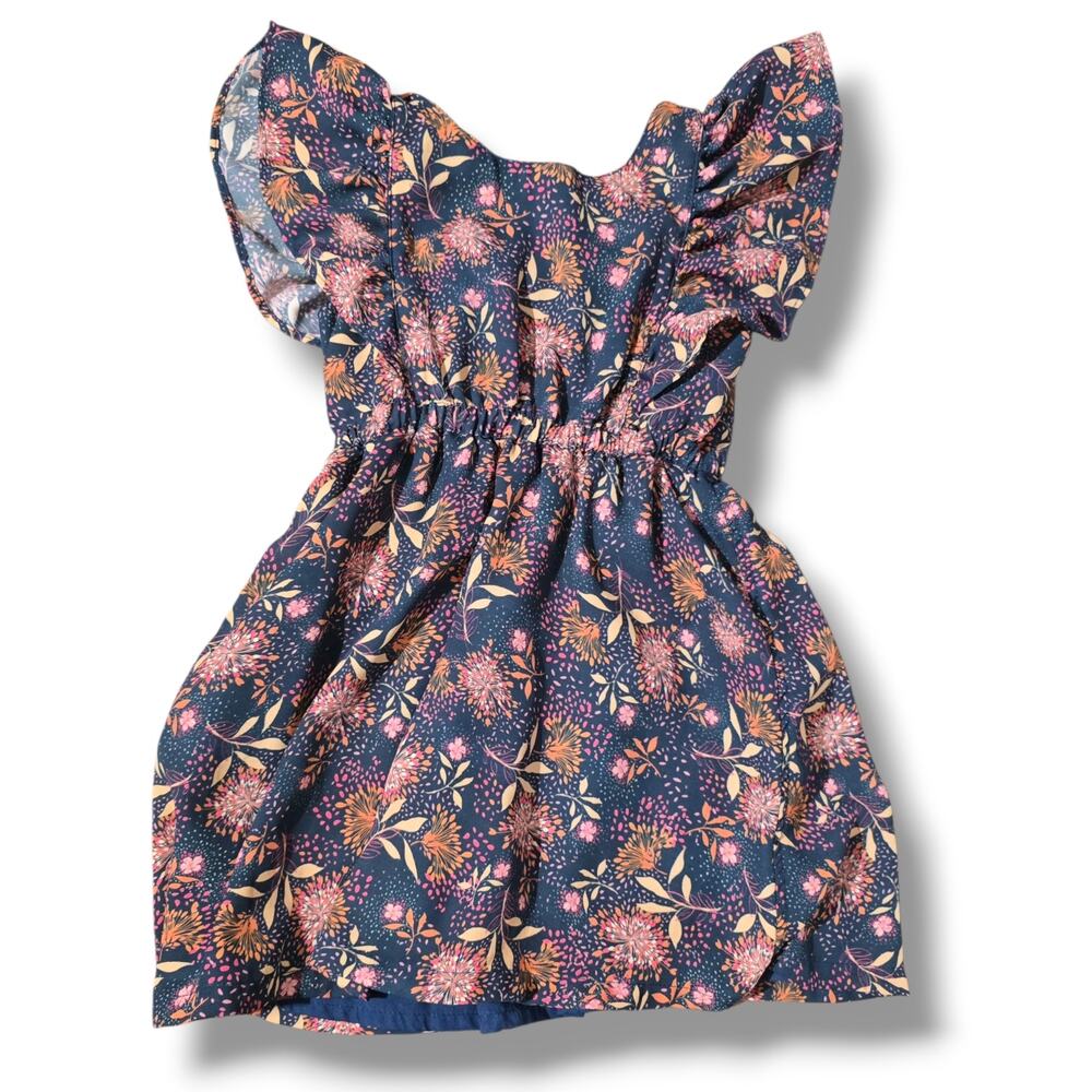 Orchestra Girls' Size 4Y Navy Blue Floral Flutter Sleeve Back-Strap Dress
